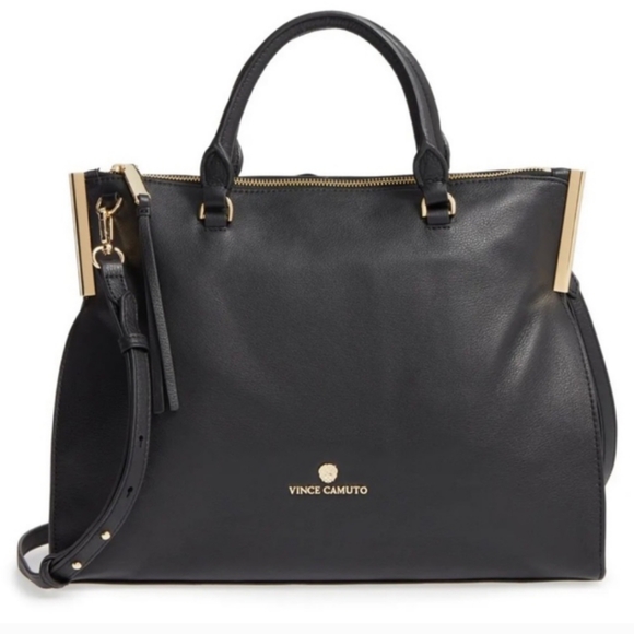 VINCE CUMUTO BLACK LEATHER PEBBLE CROSSBODY HOBO HANDBAG - Picture 1 of 9